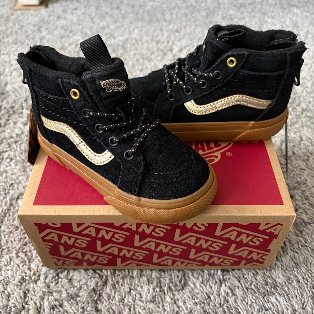 Vans Kids Black and Gold High-Top Sneakers